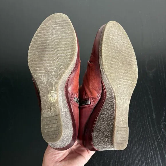 MIZ MOOZ Womens Size 36/US 5.5-6 Baron Red Leather Wedge Ankle Boots Booties - Picture 9 of 11